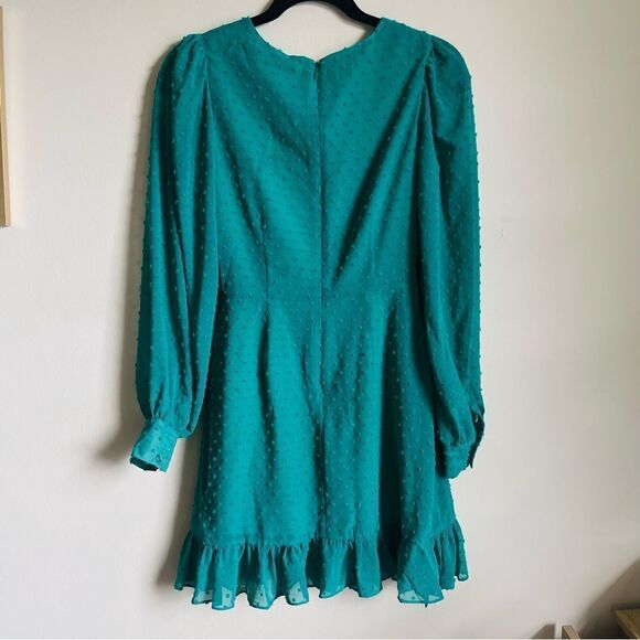NWT YUMI KIM Daphne Faux Wrap Dress - Jewel Emerald Swiss Dot Small - Picture 9 of 12